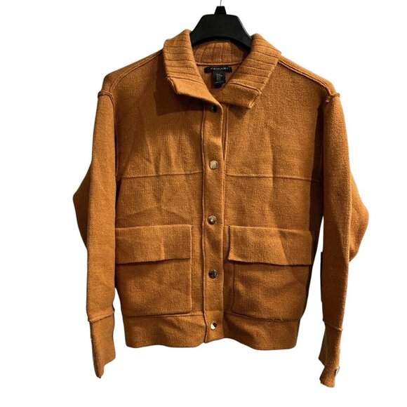 Tahari Sweater Blazer Women XS Brown Stretchy Knit Cardigan Exposed Seams Office - Picture 1 of 7